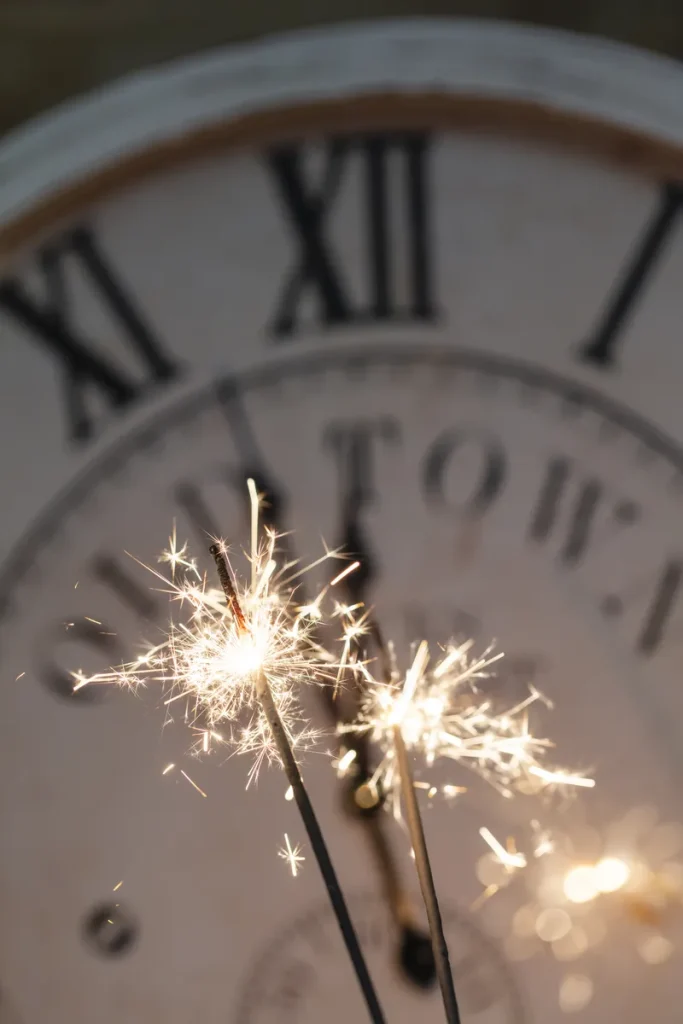 A midnight countdown clock and some sparklers.