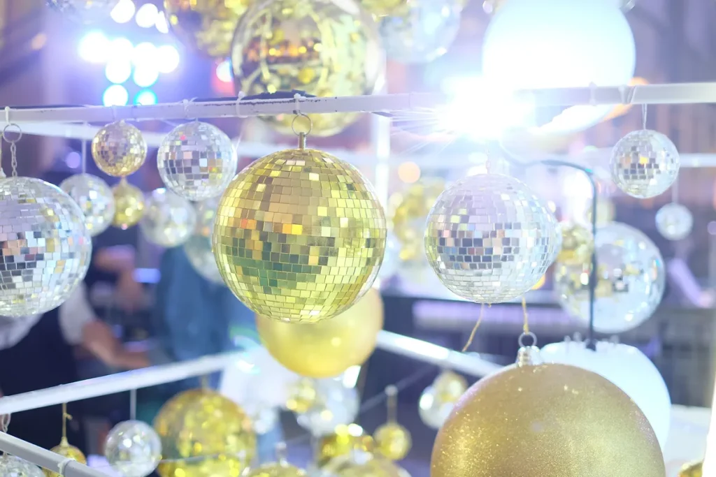 An installation of a bunch of little cute disco balls.