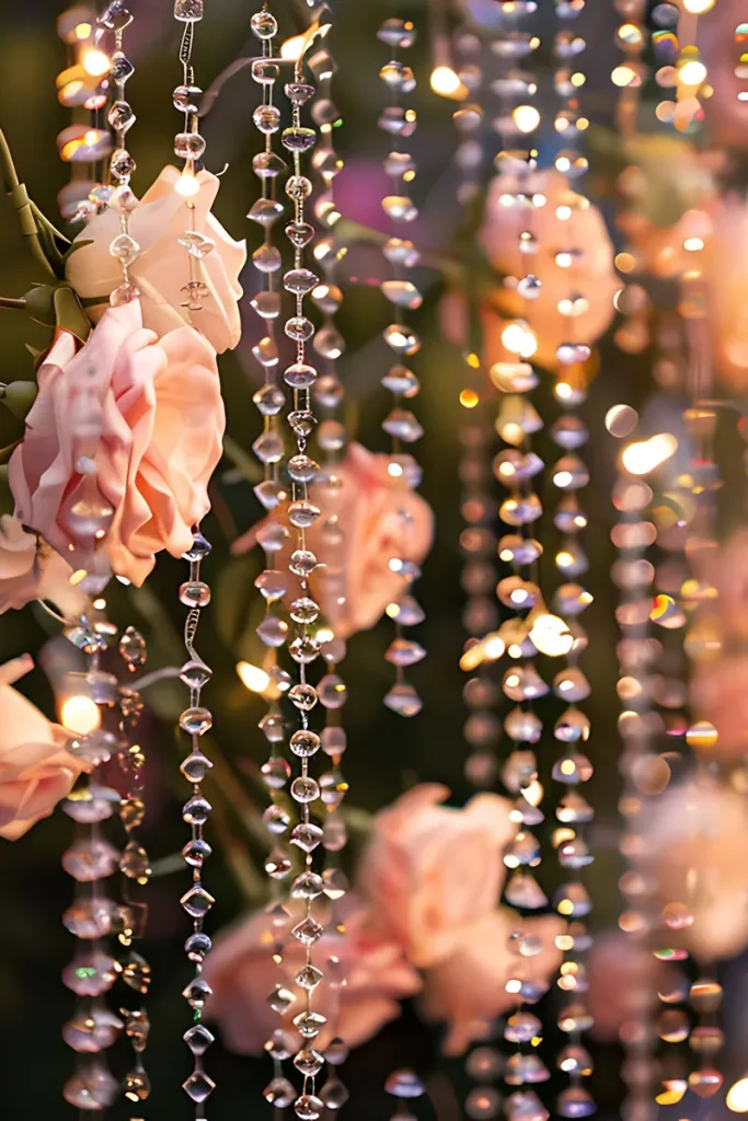 Twinkling fairy lights and little resin drops to reflect them with some roses.