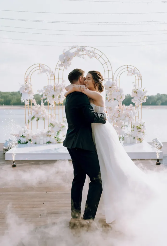 An example of texture with a soft bridal gown, florals, and other things around.