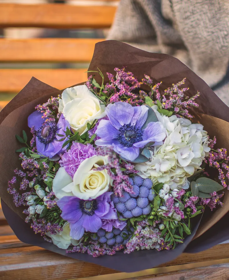 A nice lavender and botanical bouquet.