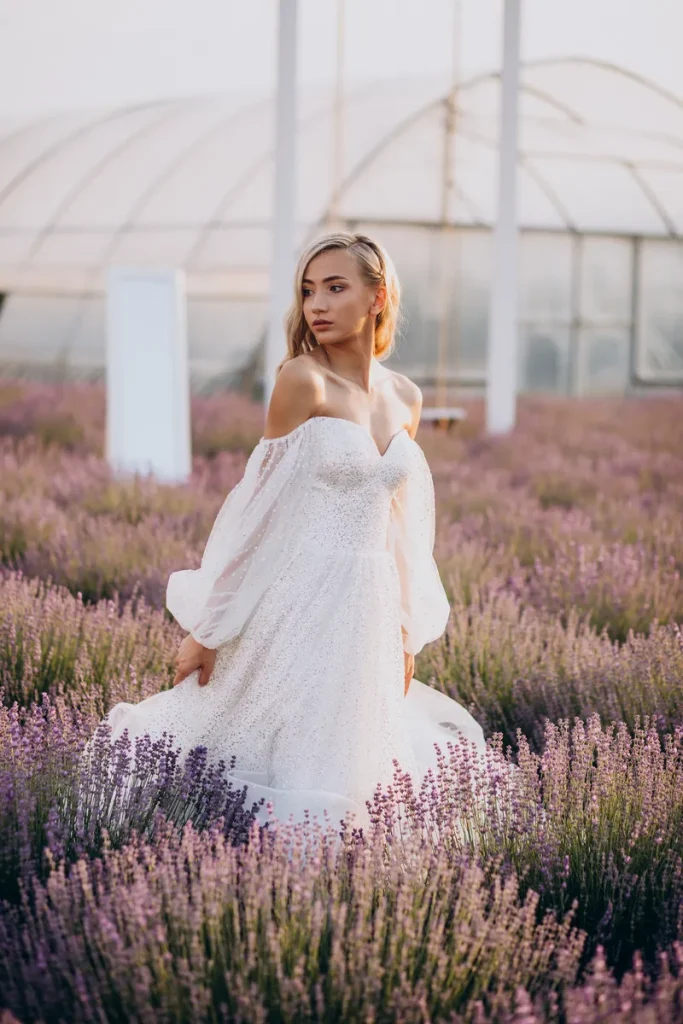 A bride in a lavender field.