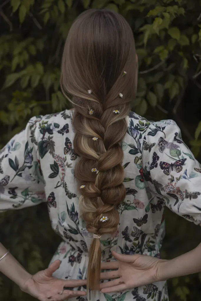 A loose fishtail braid that is a cute bridesmaid hairstyles you could use for your wedding.