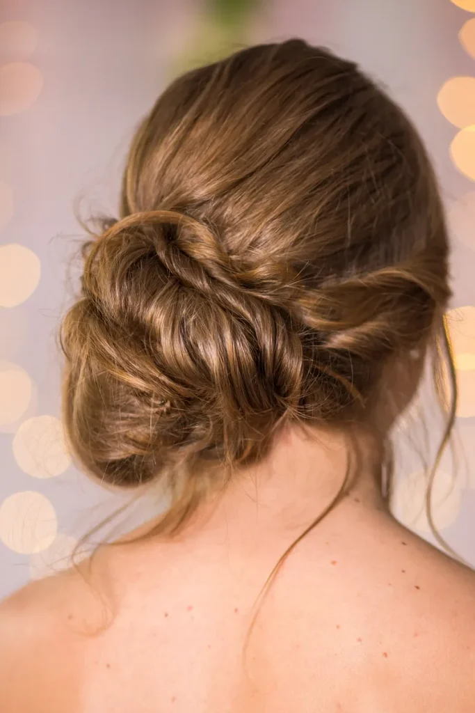 A loose low boho bun that a boho bridesmaid can wear.