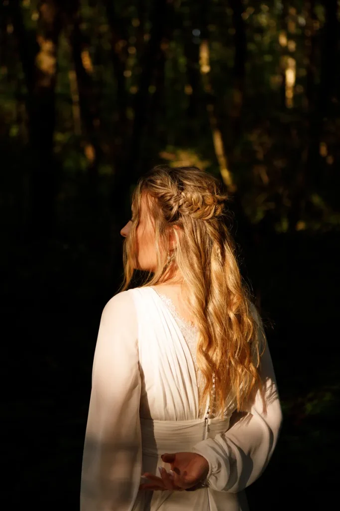 A half up fishtail bridal hair option for you, that's still very soft and feels relaxed.