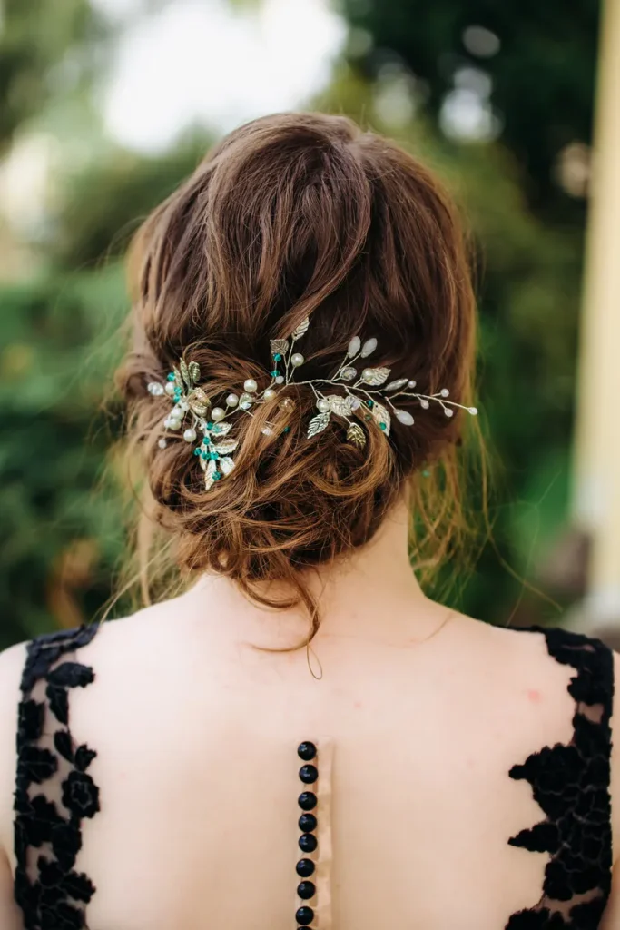 A beautiful low boho bun for your wedding.