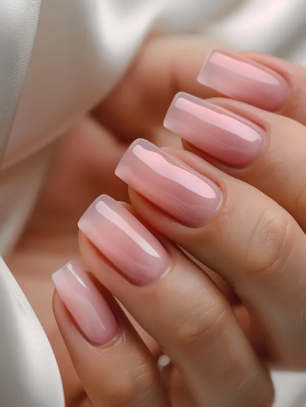 Some beautiful glossy blush nails.