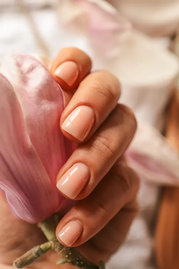 A nude nail can help you look polished without taking attention from your dress.