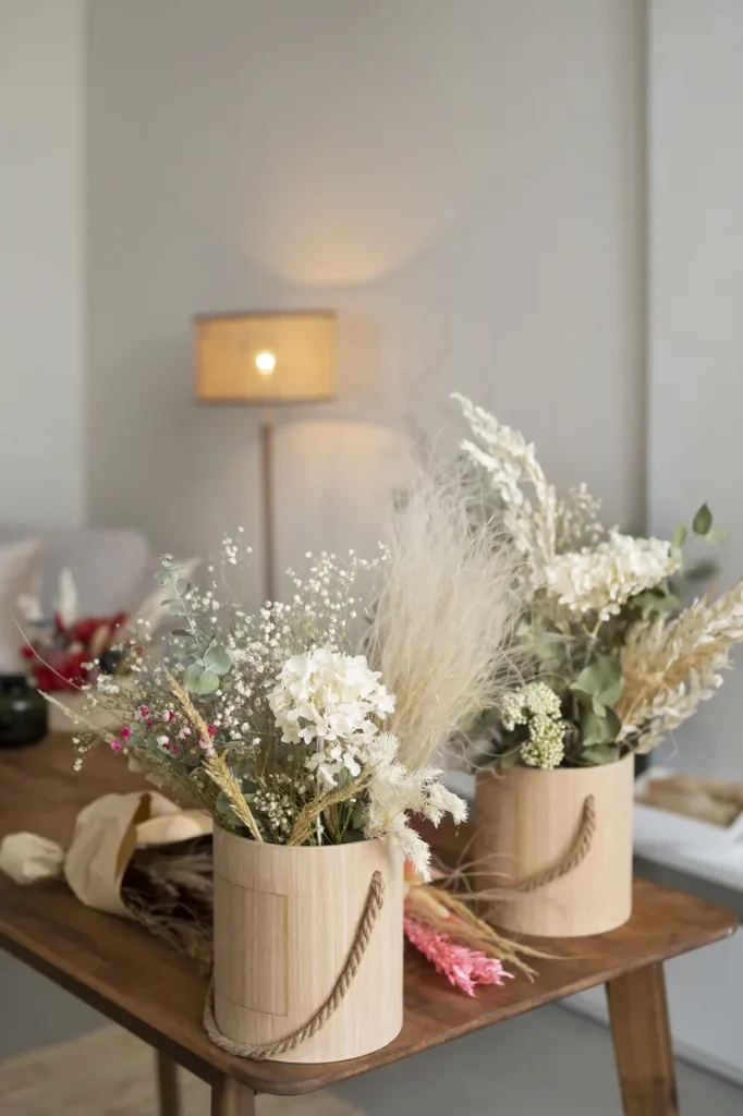 Simple Rustic Fall Wedding Centerpieces with wooden vases