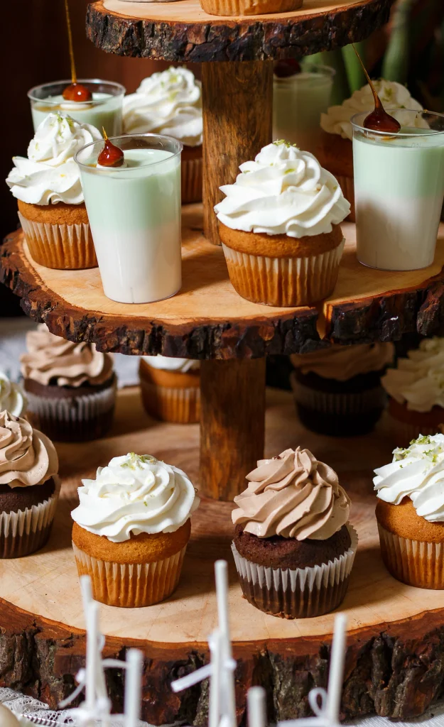 A beautiful display of cupcakes and mouses you can use instead of a fall wedding cake.