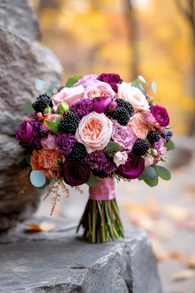Plum and mauve colors are really perfect together in fall wedding flowers.