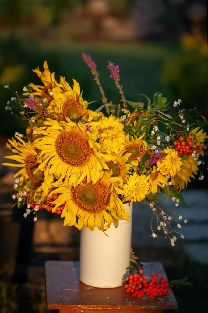 A look at a beautiful bouquet including sunflowers you could incorporate into your fall wedding flowers.