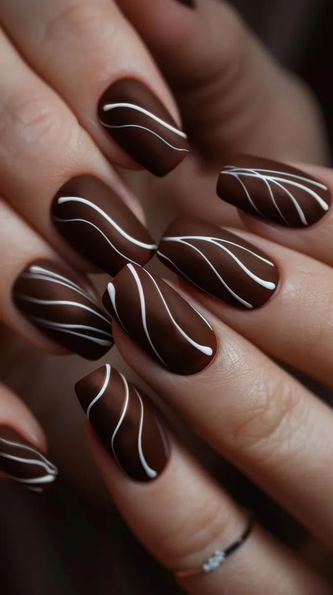 A brown fall wedding nail look with a matte topper.