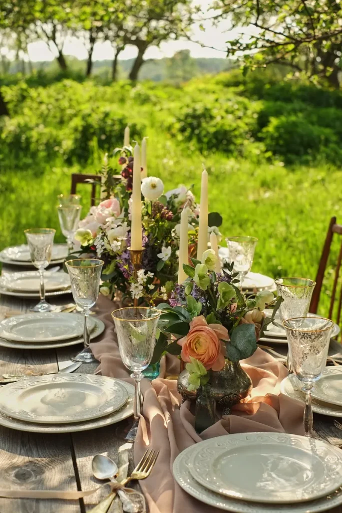 Lovely earthy linens are the perfect addition to forest wedding table decor.