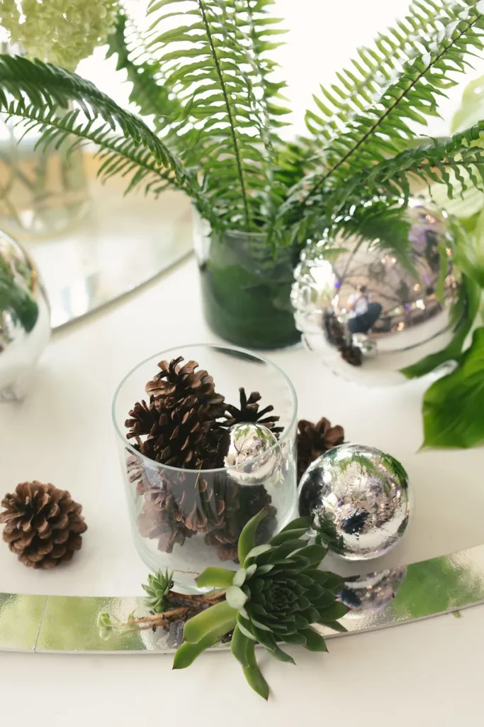 An example of how you can use pinecones in your forest wedding table decor.