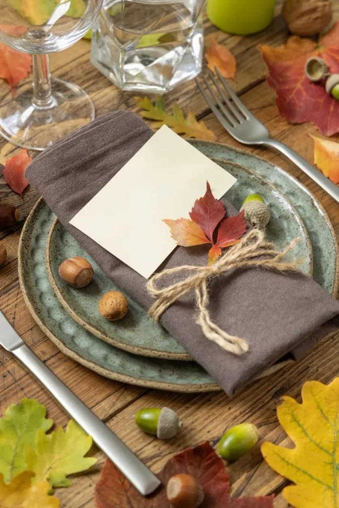 A beautiful woodland inspired table set, handmade and cozy for your forest wedding table decor.