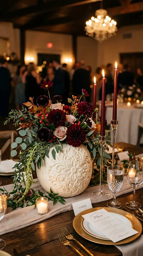 A fall wedding centerpiece that hits those moody vibes.